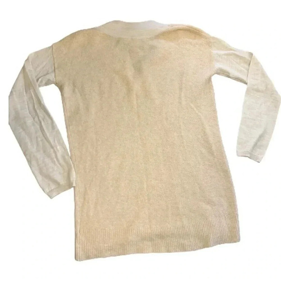 Anthropologie MOTH Size M Beige Two Tone V-Neck Wool Sweater Tunic - Picture 8 of 8